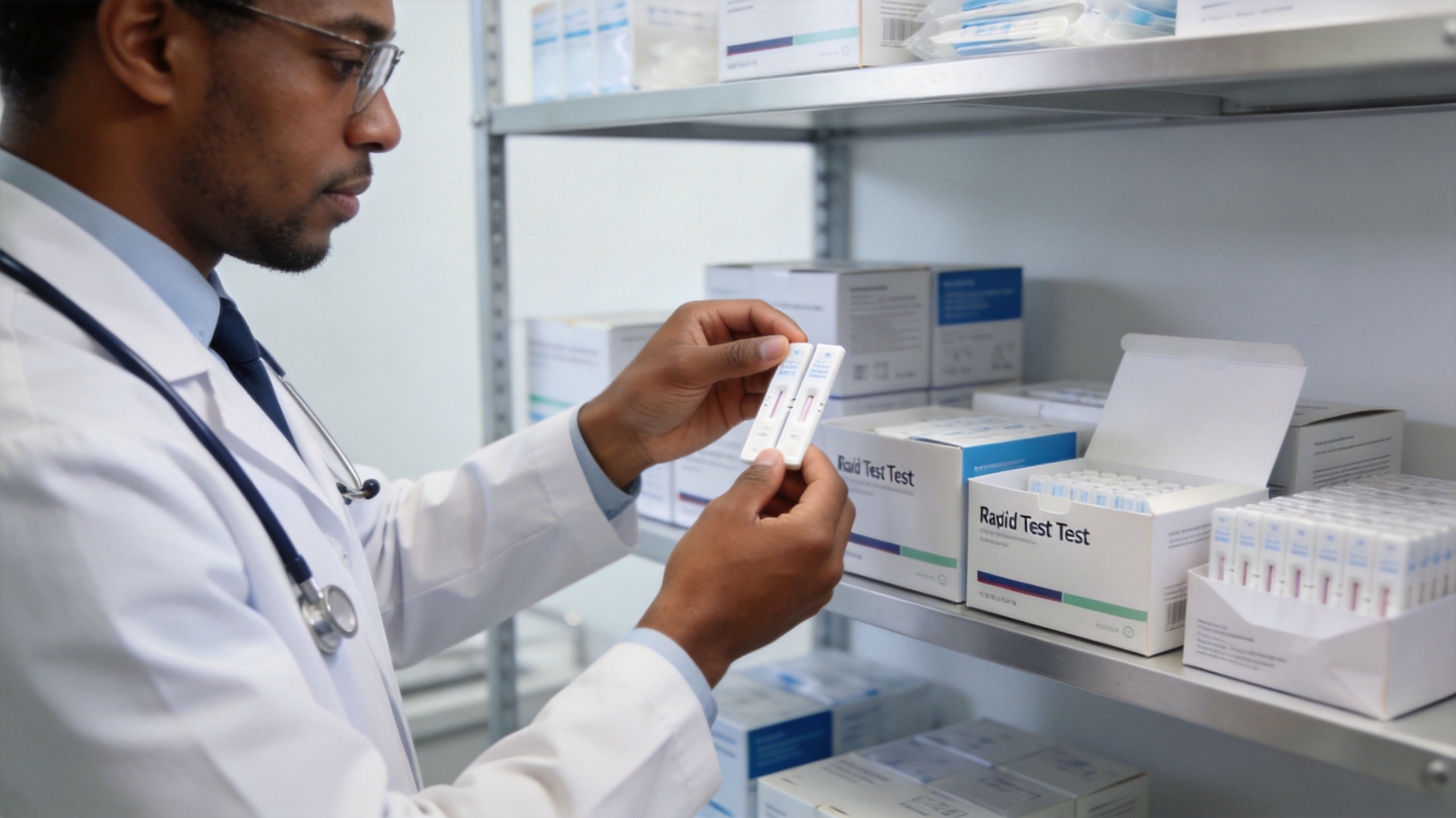 Hospital procurement team reviewing rapid test kit supply options