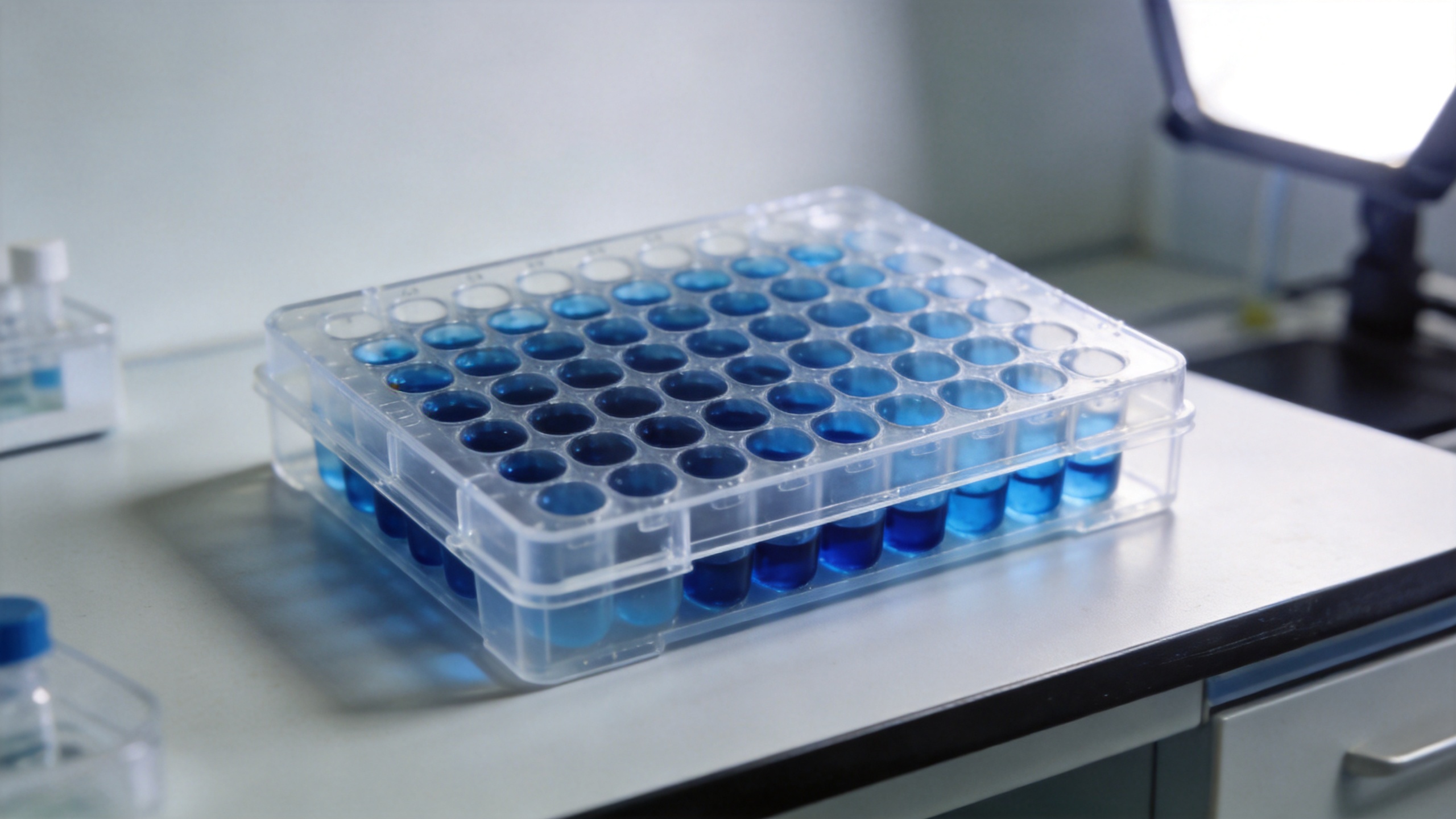96-well microplate showing TMB color development during ELISA Kit assay