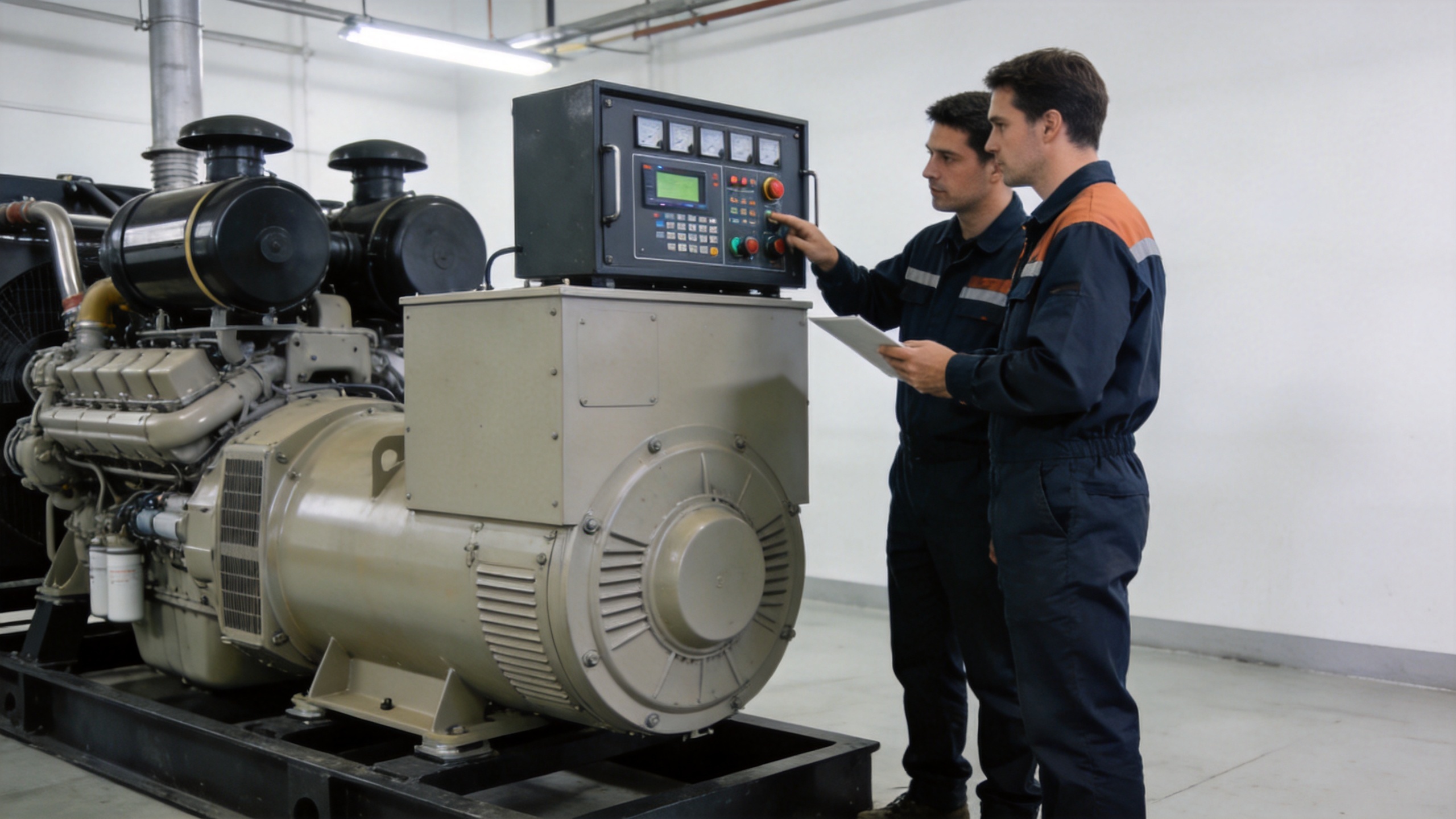 Industrial diesel generator supporting a factory electrical load panel