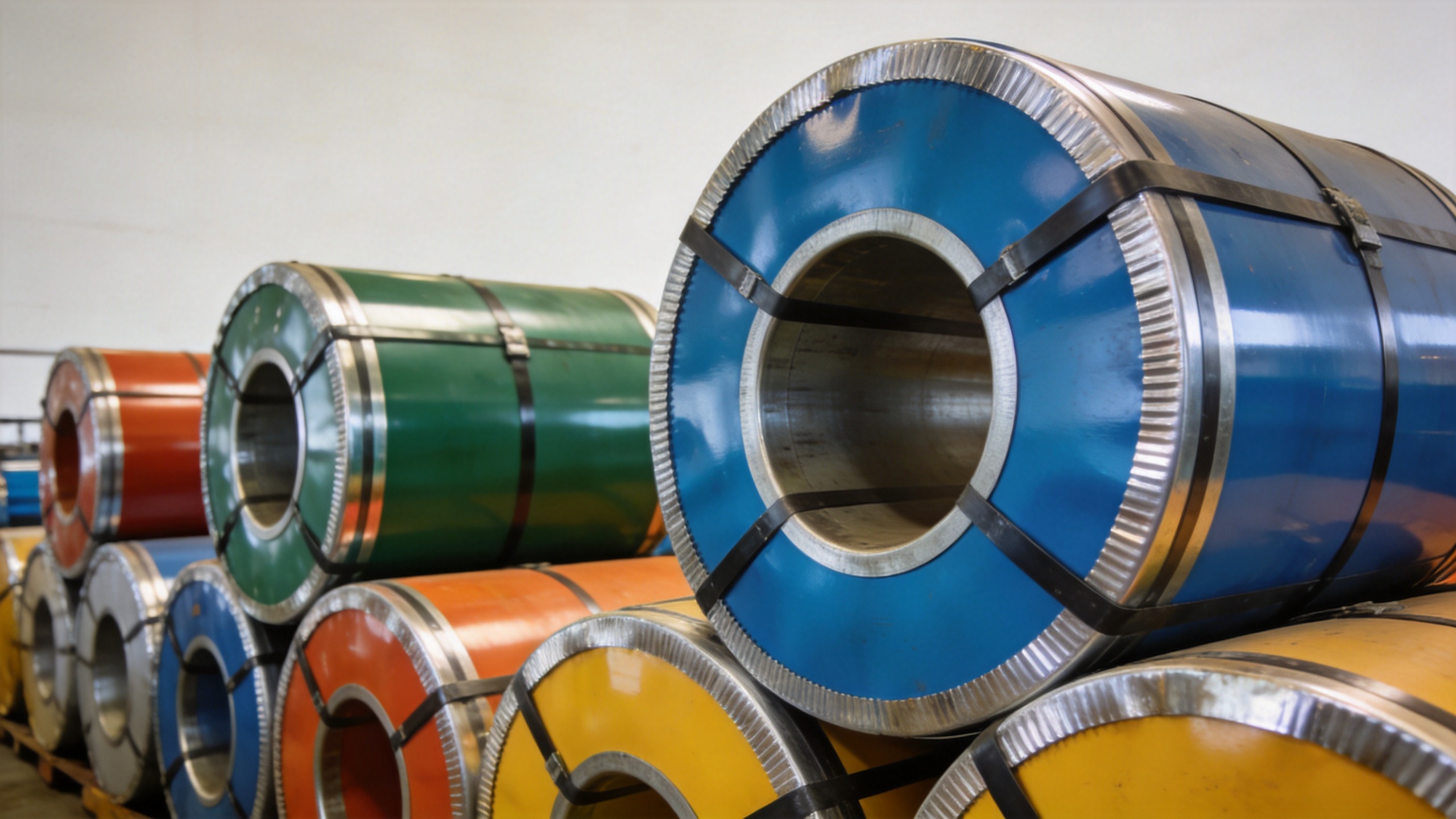 Custom PPGI prepainted galvanized steel coil with heavy zinc coating in warehouse storage