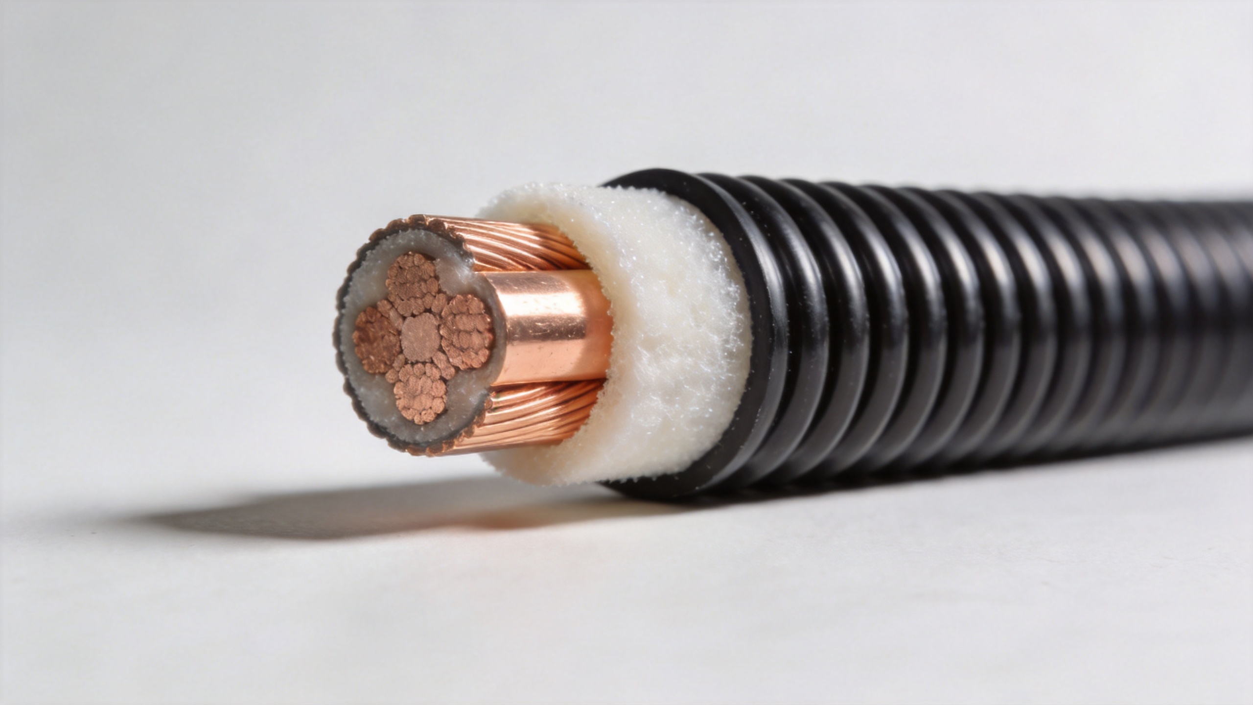 low loss feeder cable cross-section illustrating foam dielectric and corrugated outer conductor construction