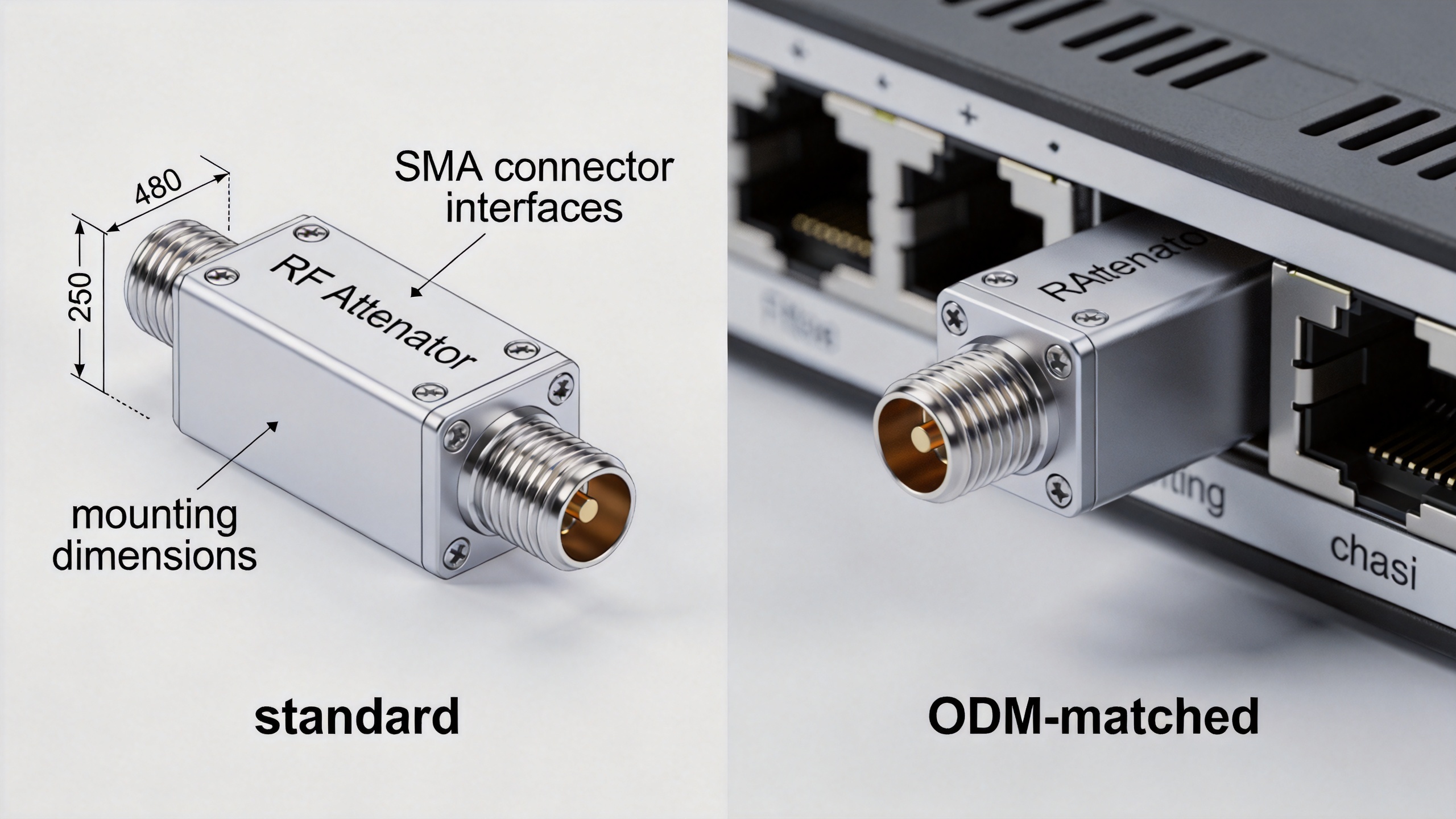 RF attenuators with SMA connector interfaces ready for system integration