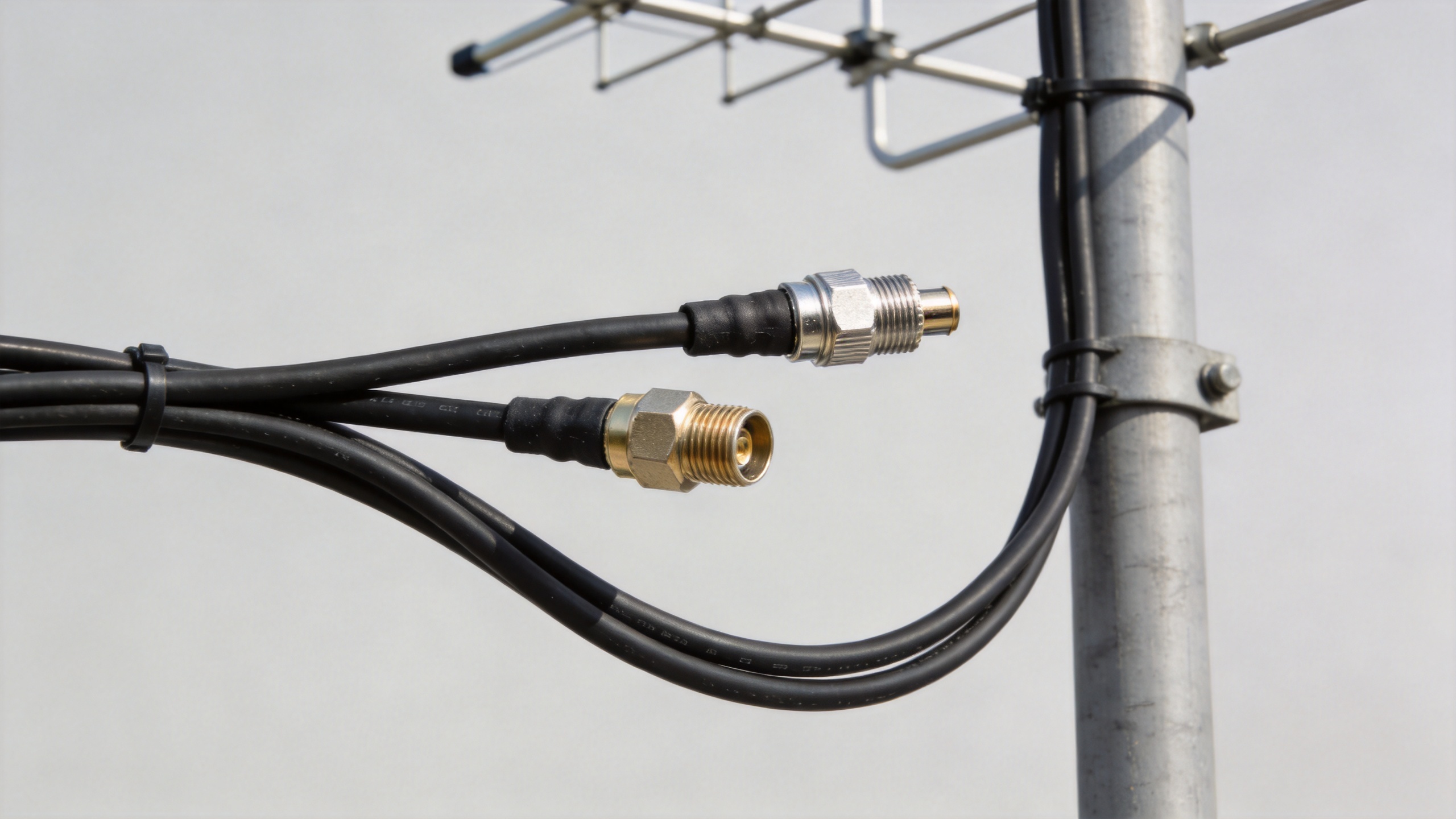 Coaxial cable cord outdoor installation with weatherproofed RF connectors