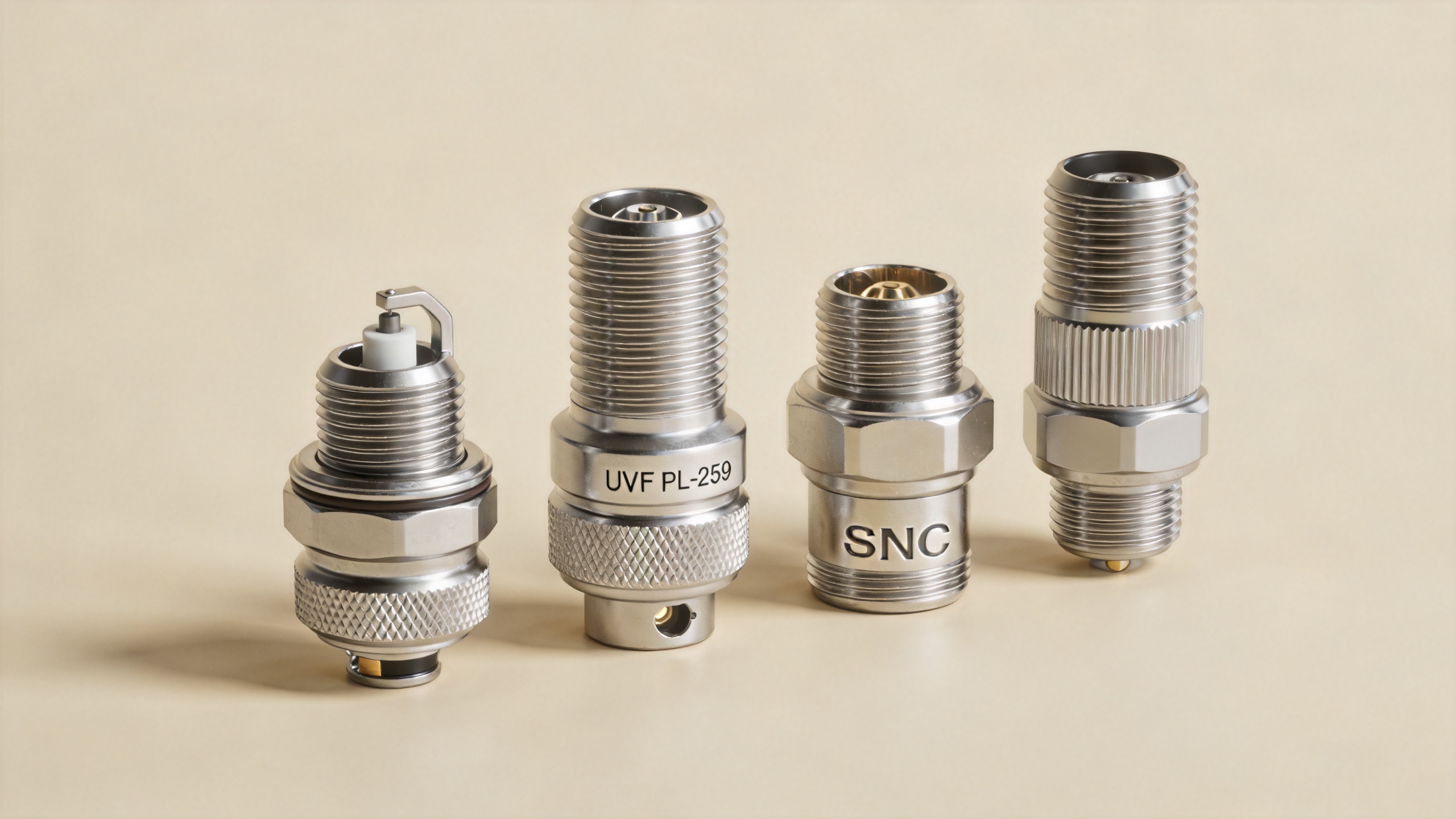 Comparison of RF coaxial connector types including UHF PL-259, N-type, BNC, SMA and TNC connectors