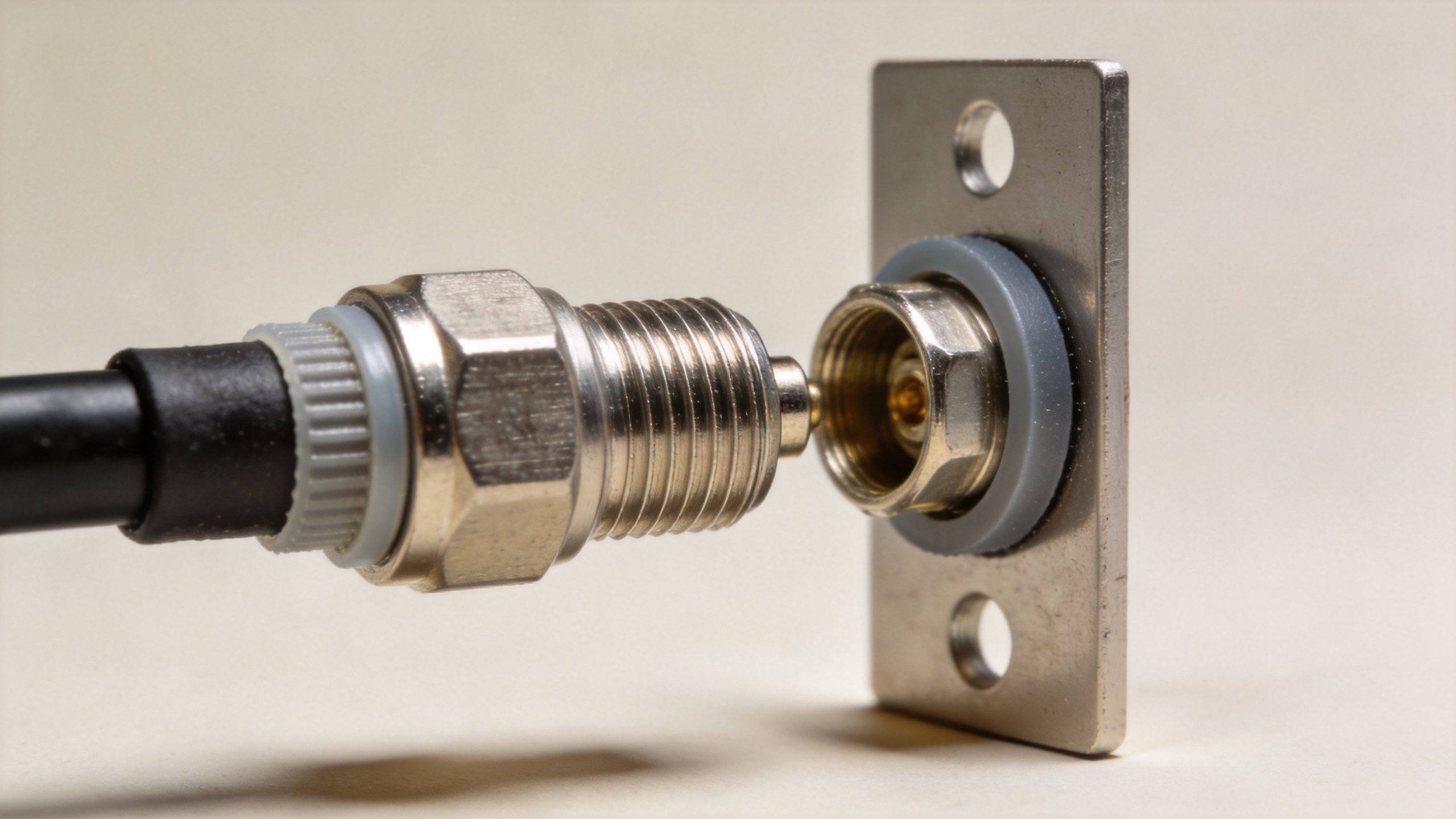 Threaded n male connector mating with an N female panel jack