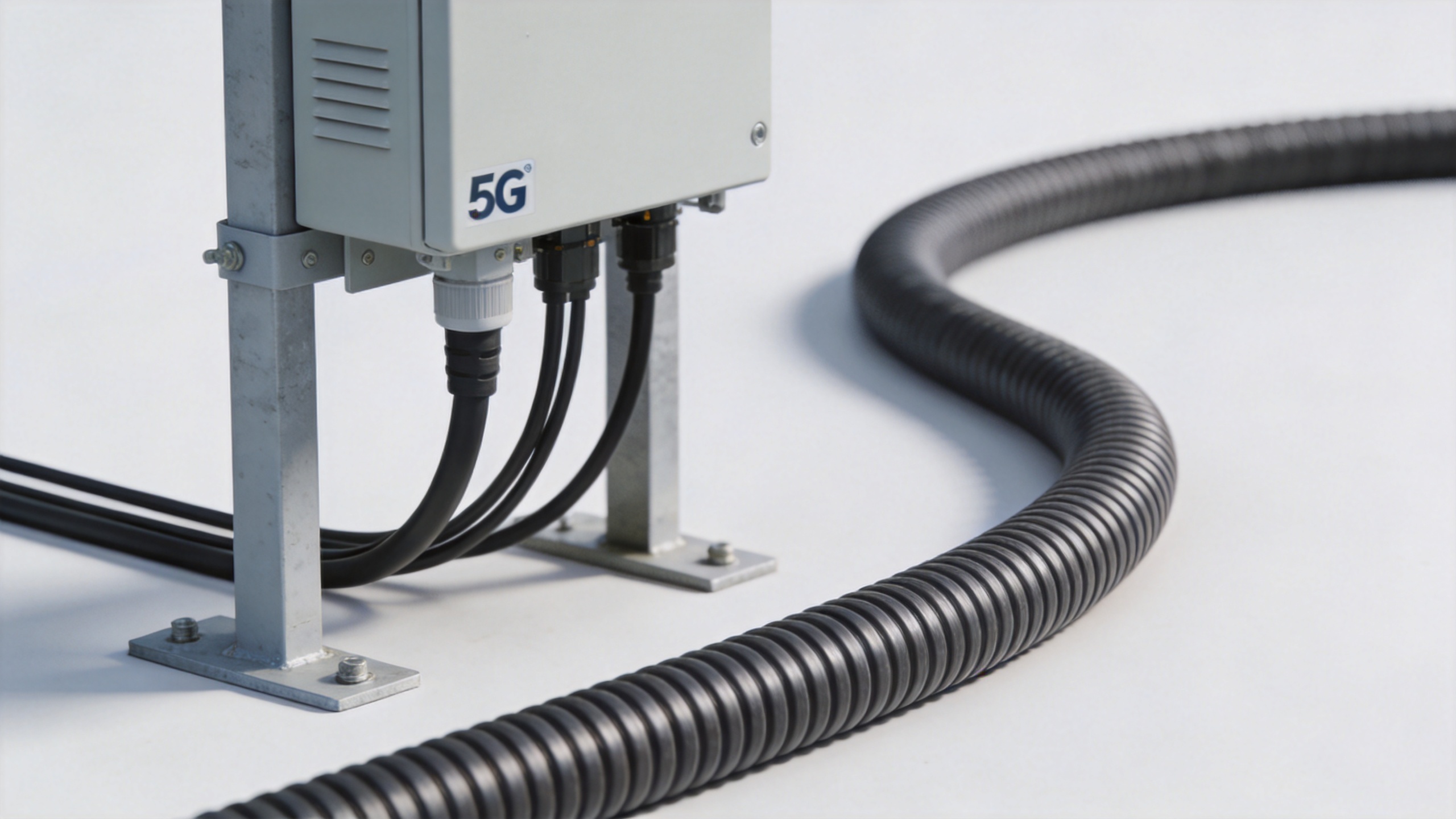 Shielded feeder cable beside 5G base station equipment