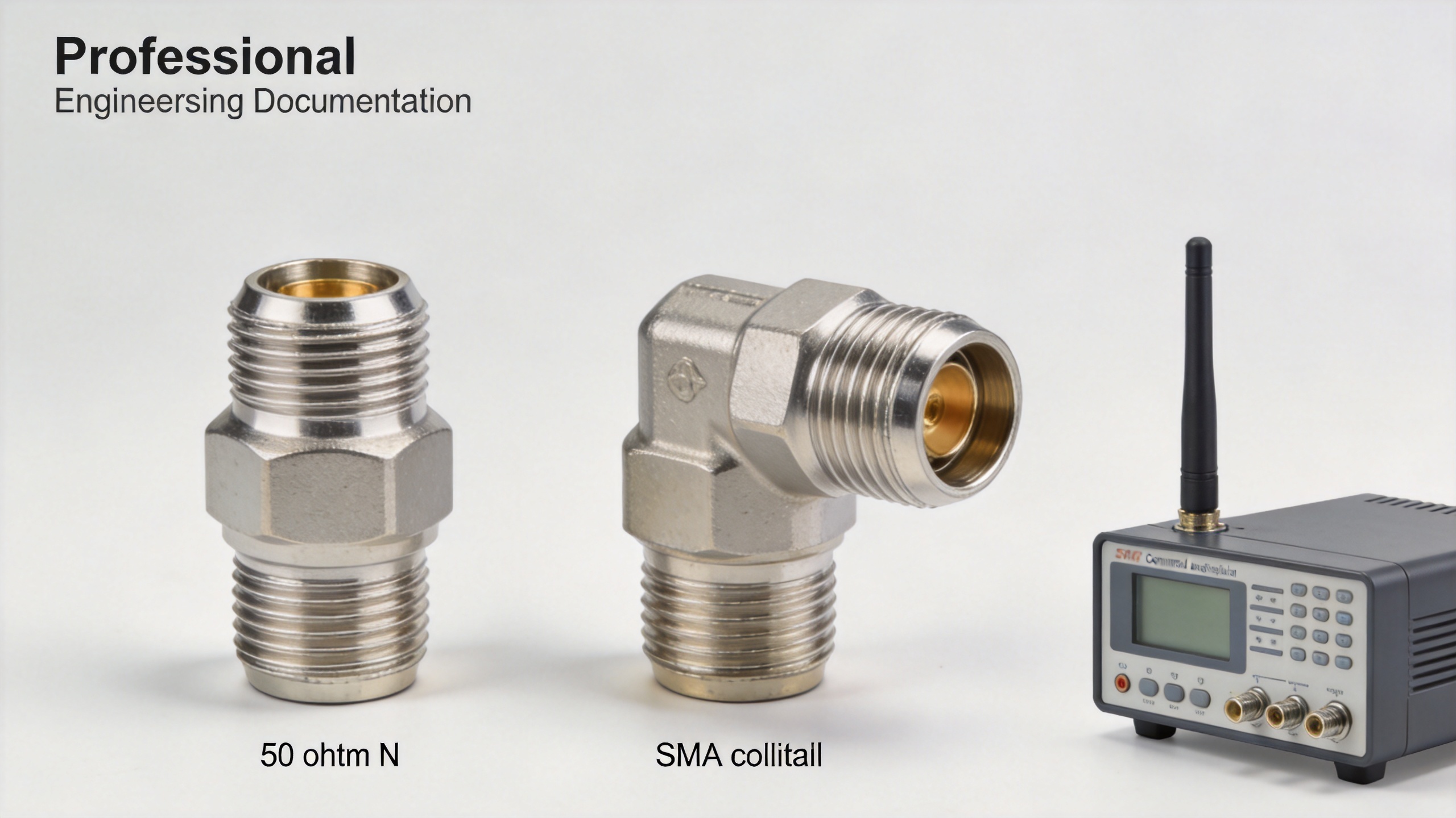 Type N to SMA adapter with straight and right-angle RF interconnect forms