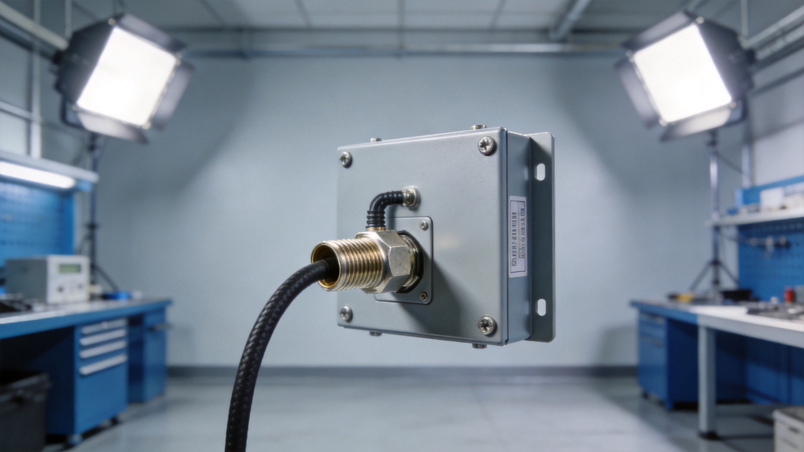 90 degree coax connector installed at a compact RF equipment panel