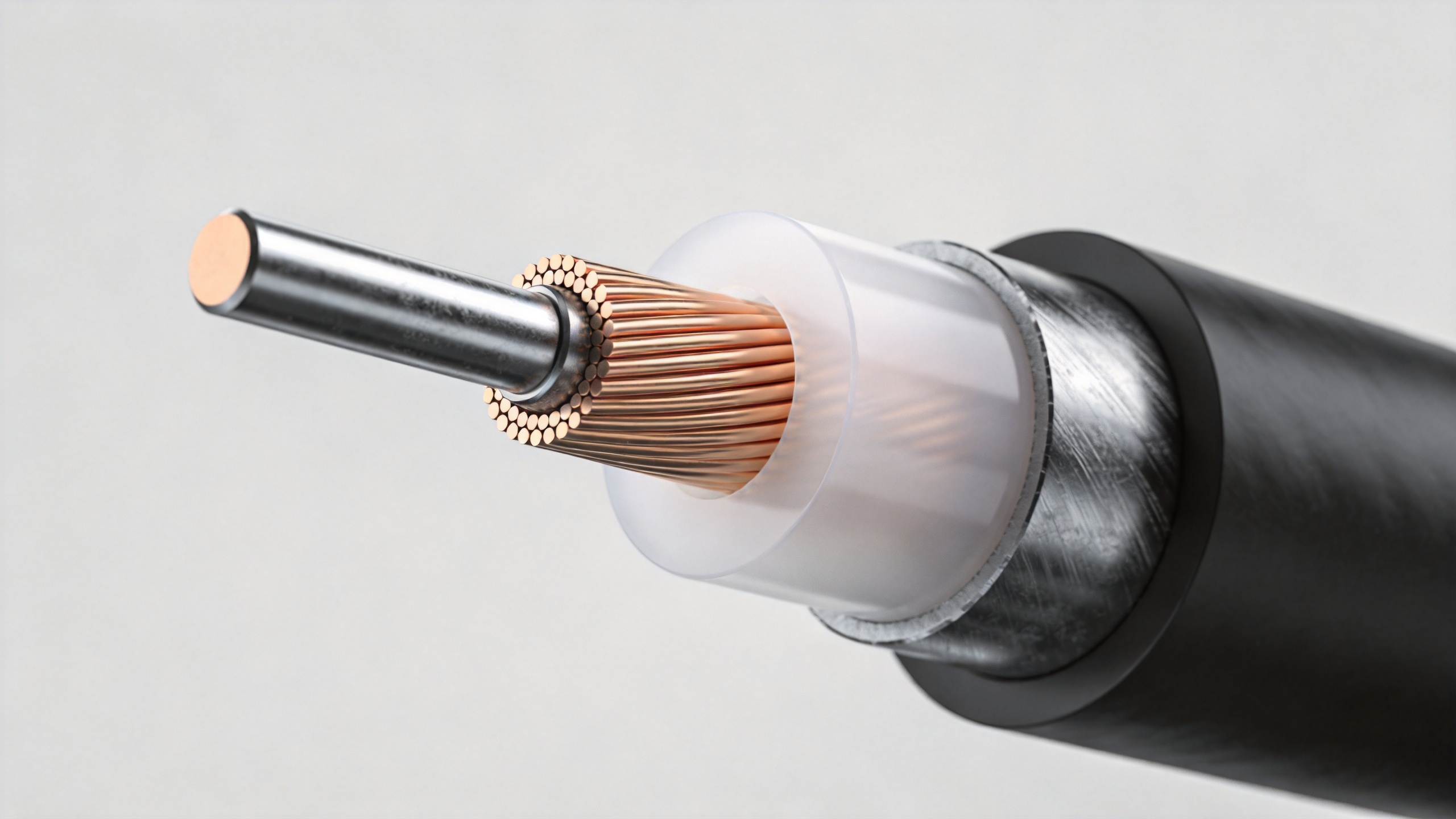 Cutaway view of an RF semi-rigid cable construction
