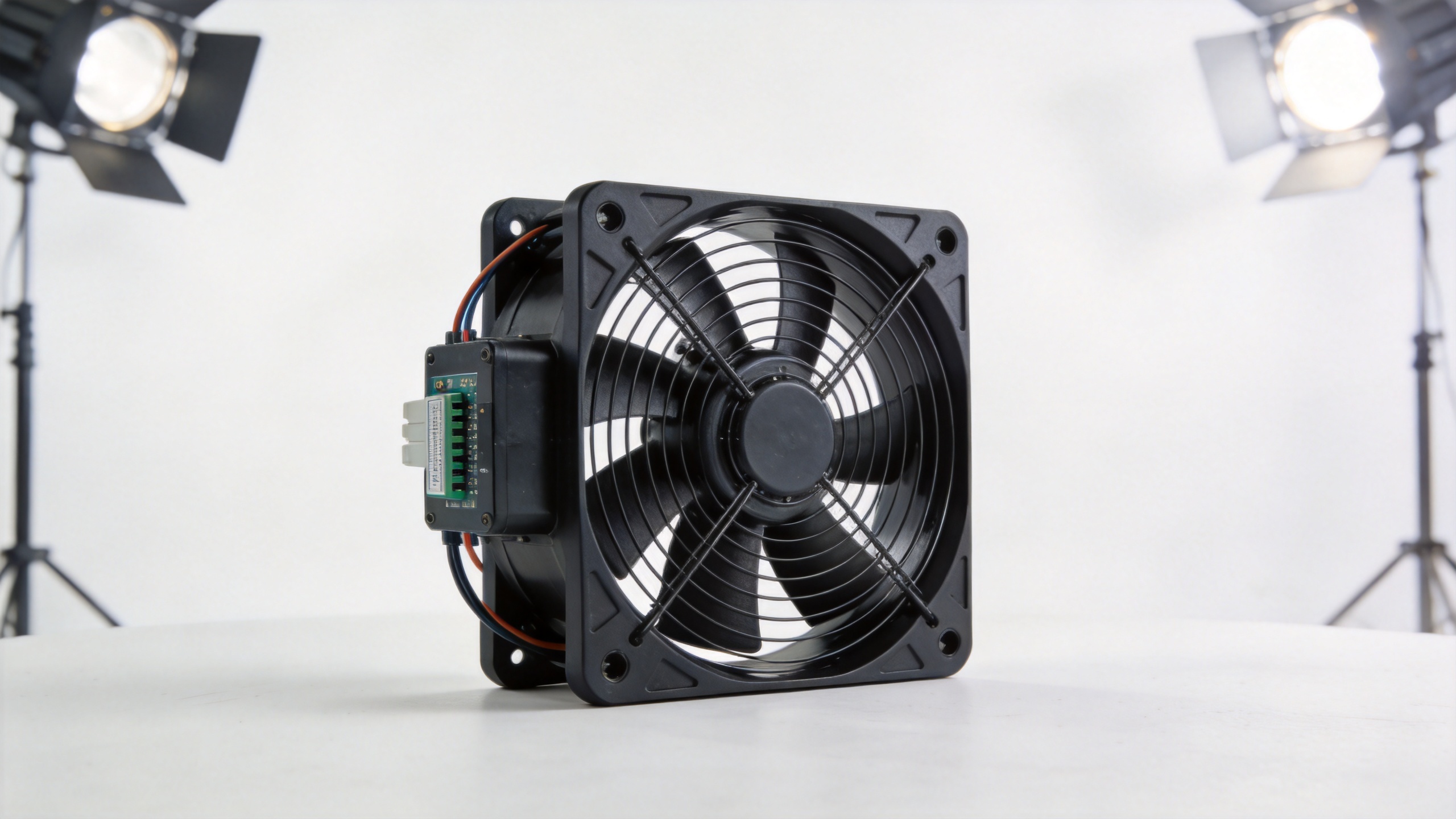 EC electronically commutated axial cooling fan with integrated variable speed drive electronics