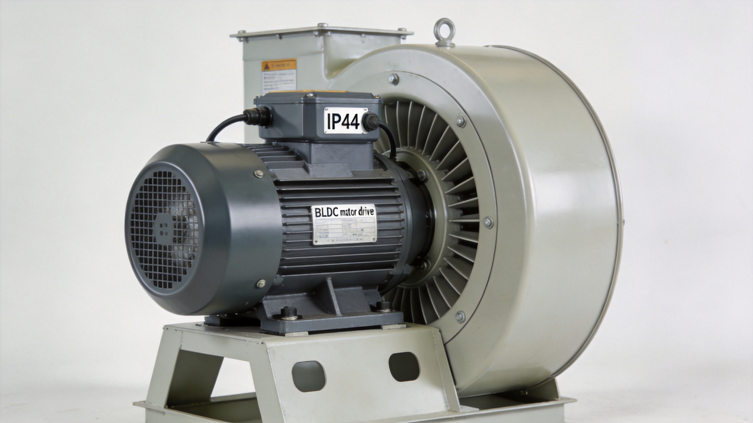 Industrial centrifugal blower with BLDC motor drive in manufacturing facility