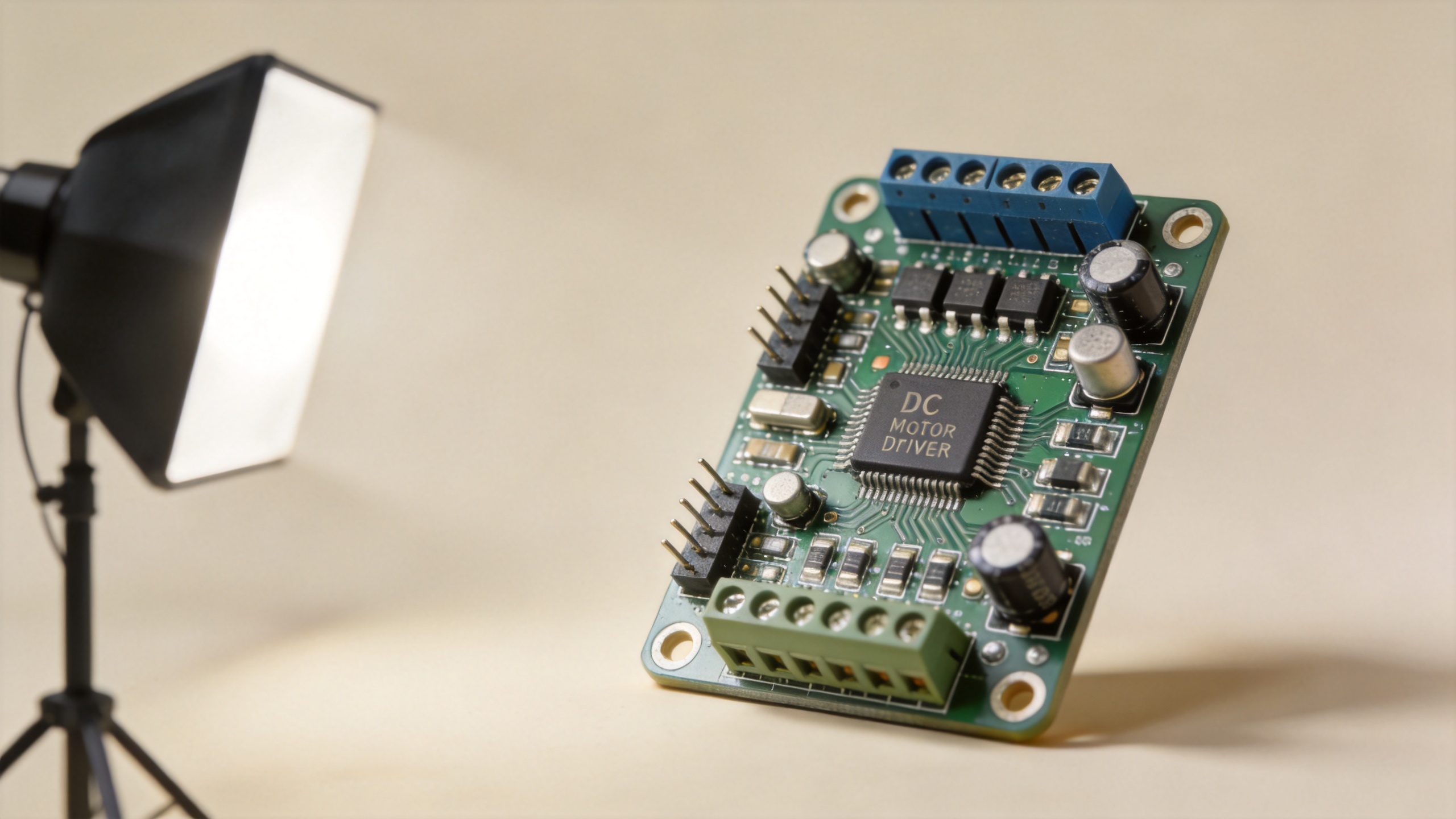 DC motor driver circuit board with integrated fault protection components for overcurrent and thermal protection