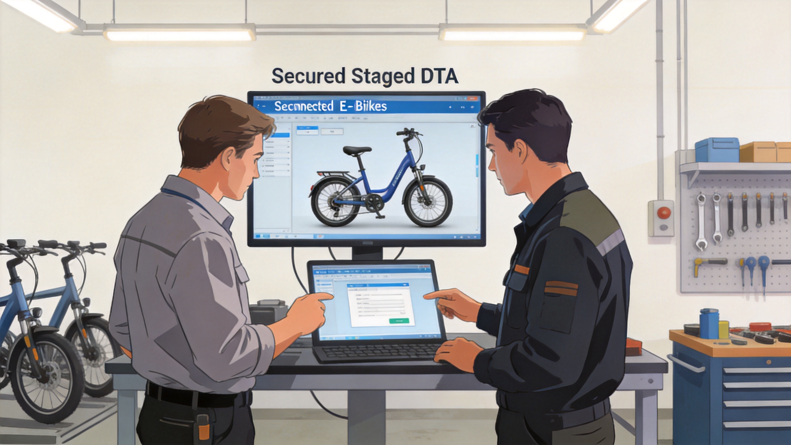 Connected e bikes fleet team reviewing a staged OTA maintenance update