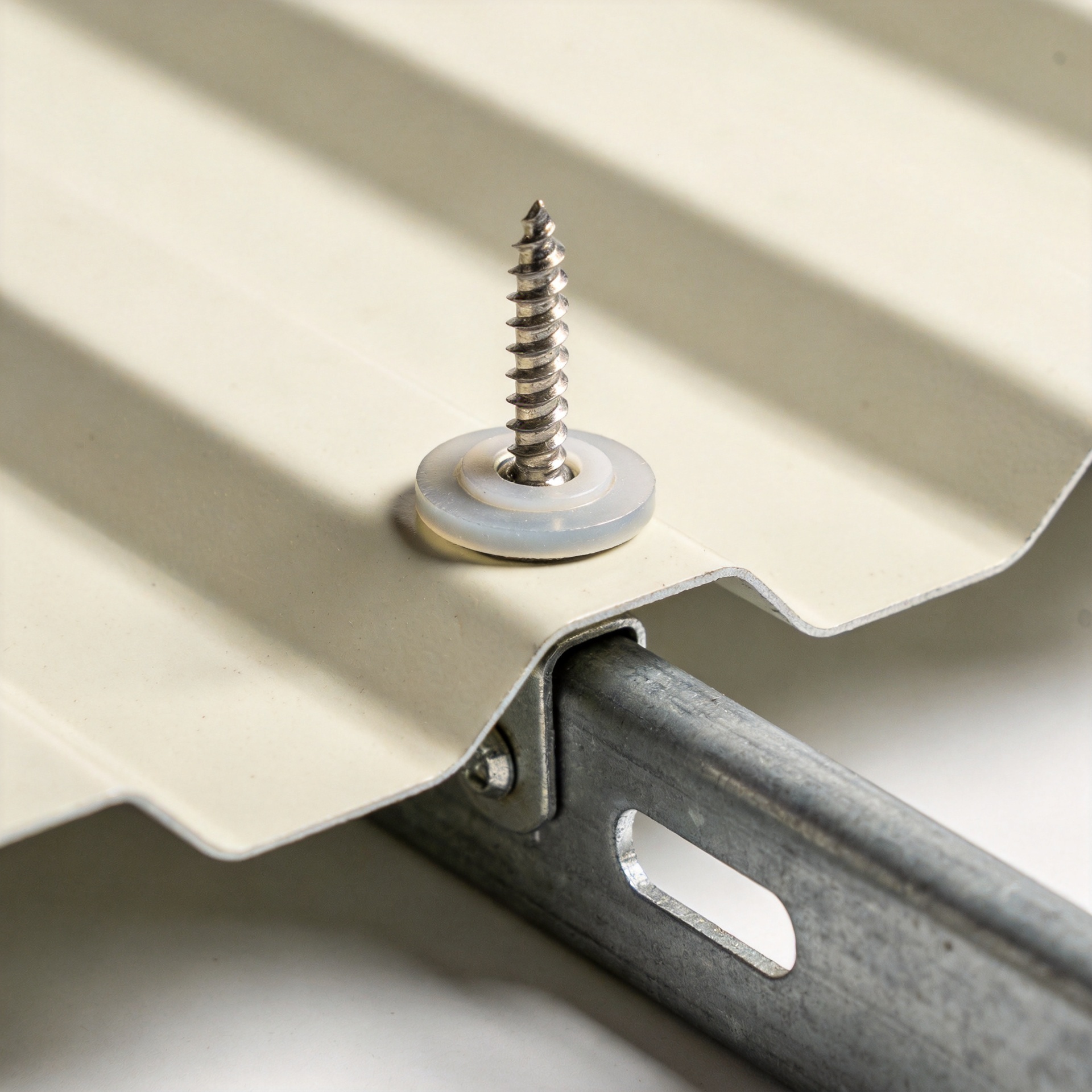 Sealing washer and screw fastener detail for ASA roof sheet installation