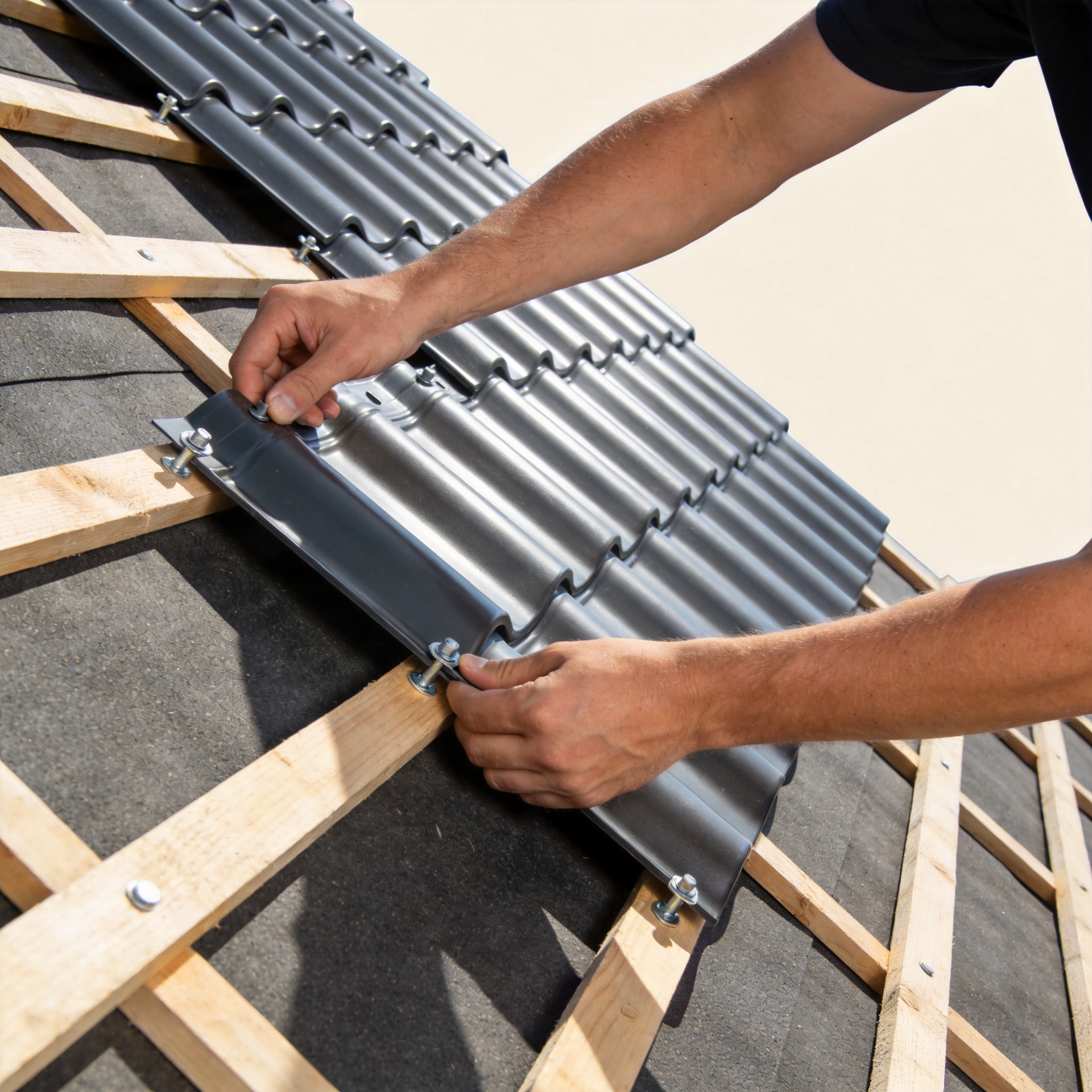 Installing corrugated ASA roof sheets on a sloped roof structure