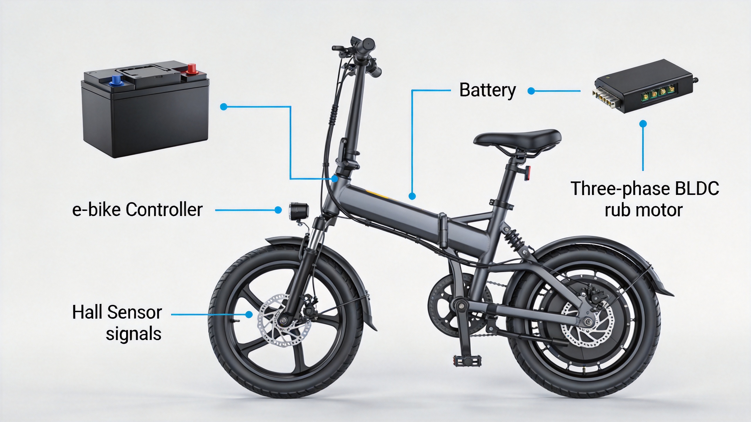 Brushless DC motor drive components for an electric bicycle