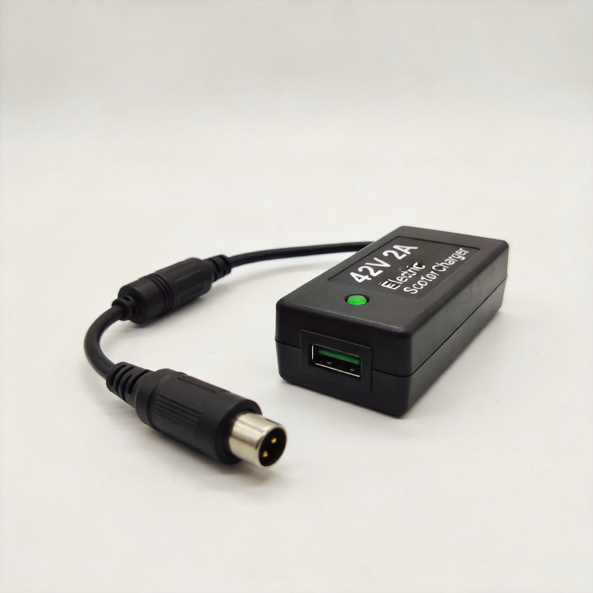 42V 2A electric scooter charger with DC barrel connector and LED status indicator