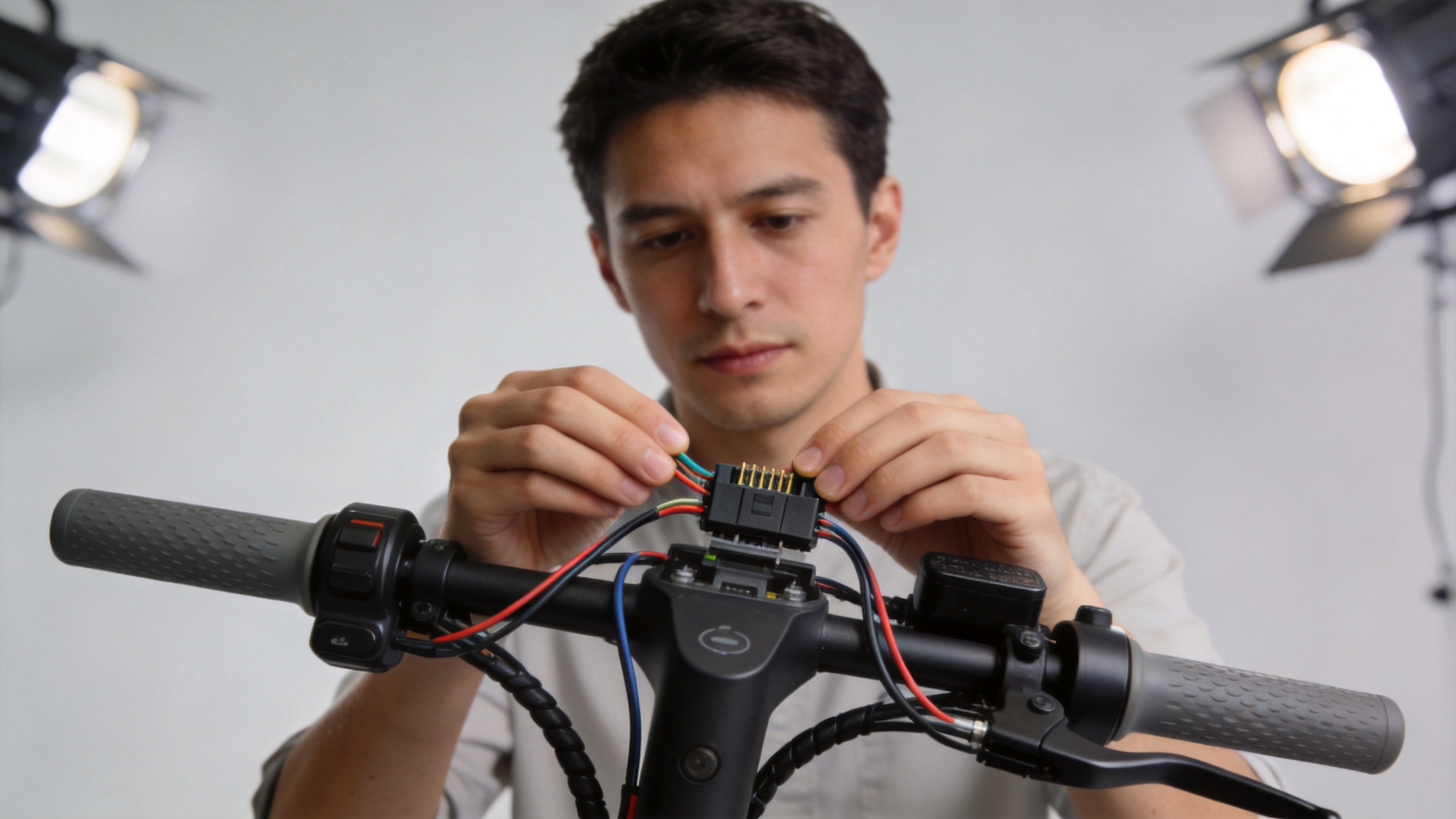 Electric scooter control board and dashboard cable connection inspection