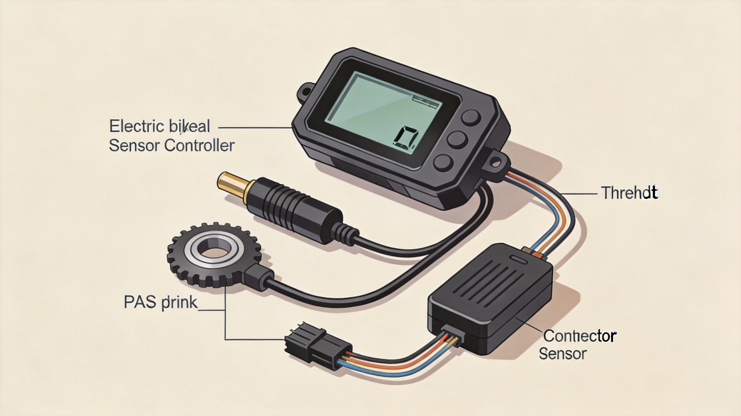 Electric bike pedal assist sensor, LCD, throttle, and controller kit layout