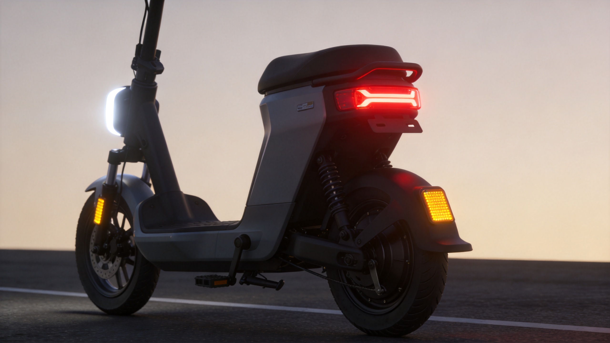Electric scooter LED lights showing front, rear, brake and turn-signal functions