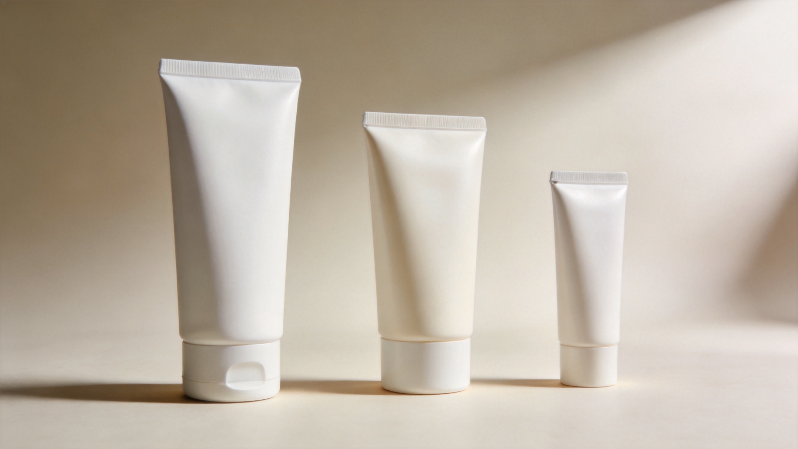 Cosmetic tube size progression for cleanser, sunscreen, and body lotion packaging