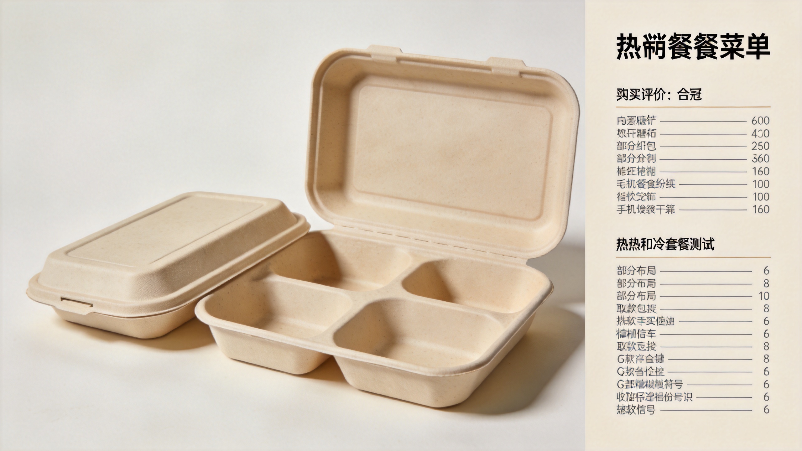 Catering food package samples evaluated for compartment layout and takeaway transport