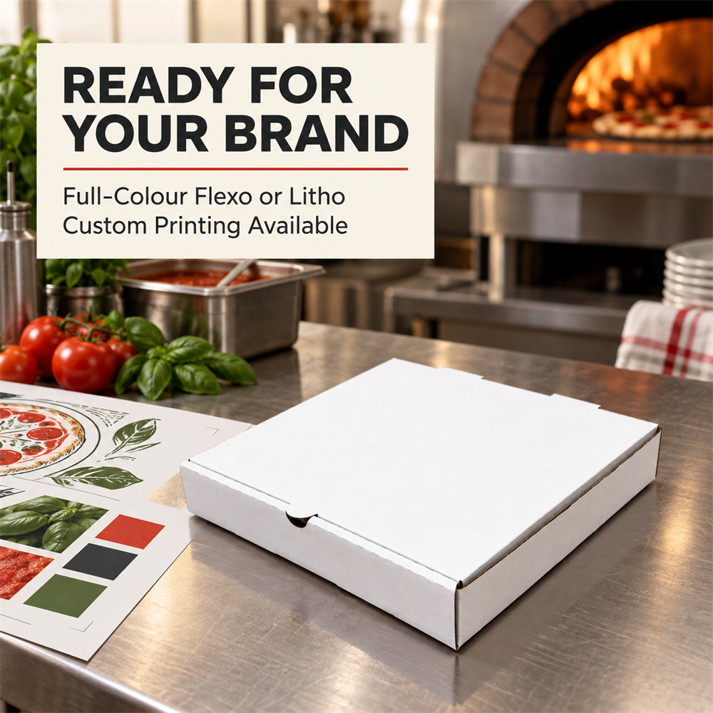 White Corrugated Pizza Box for Custom Takeaway and Delivery Service