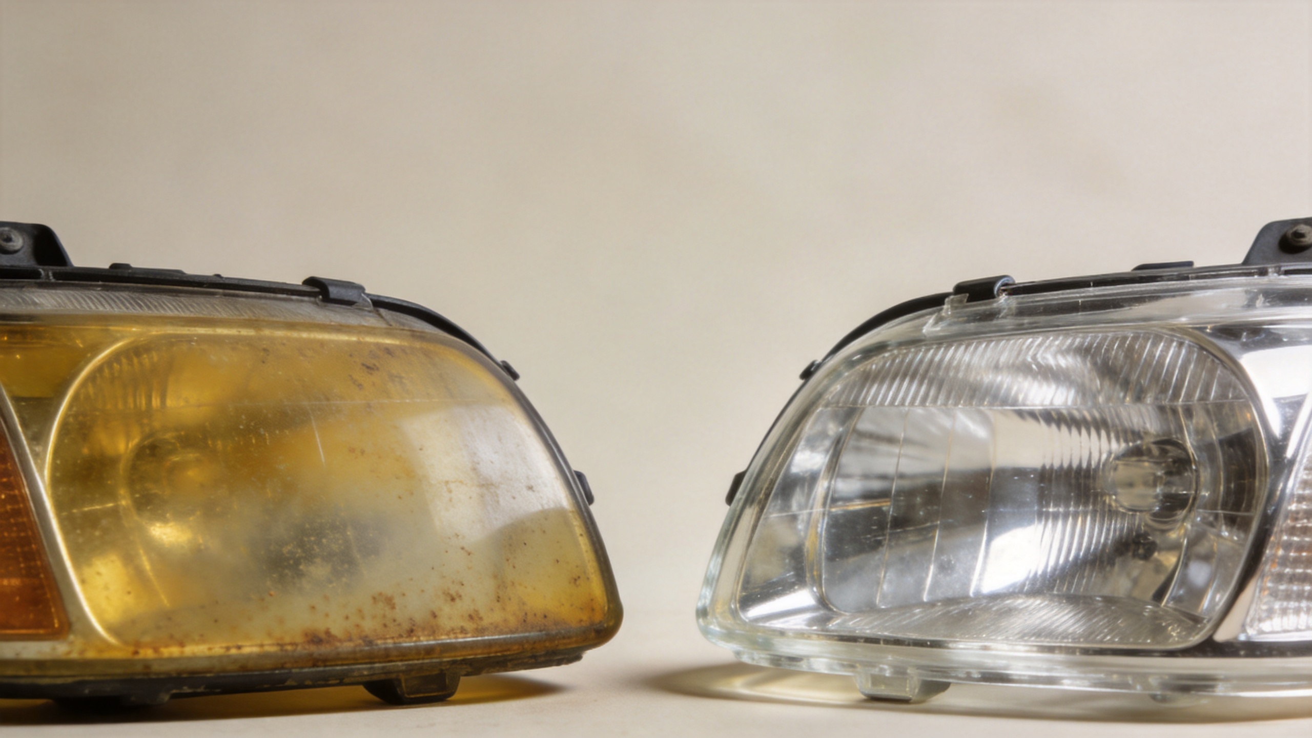 Yellowed headlight lens versus clear polycarbonate headlight protector