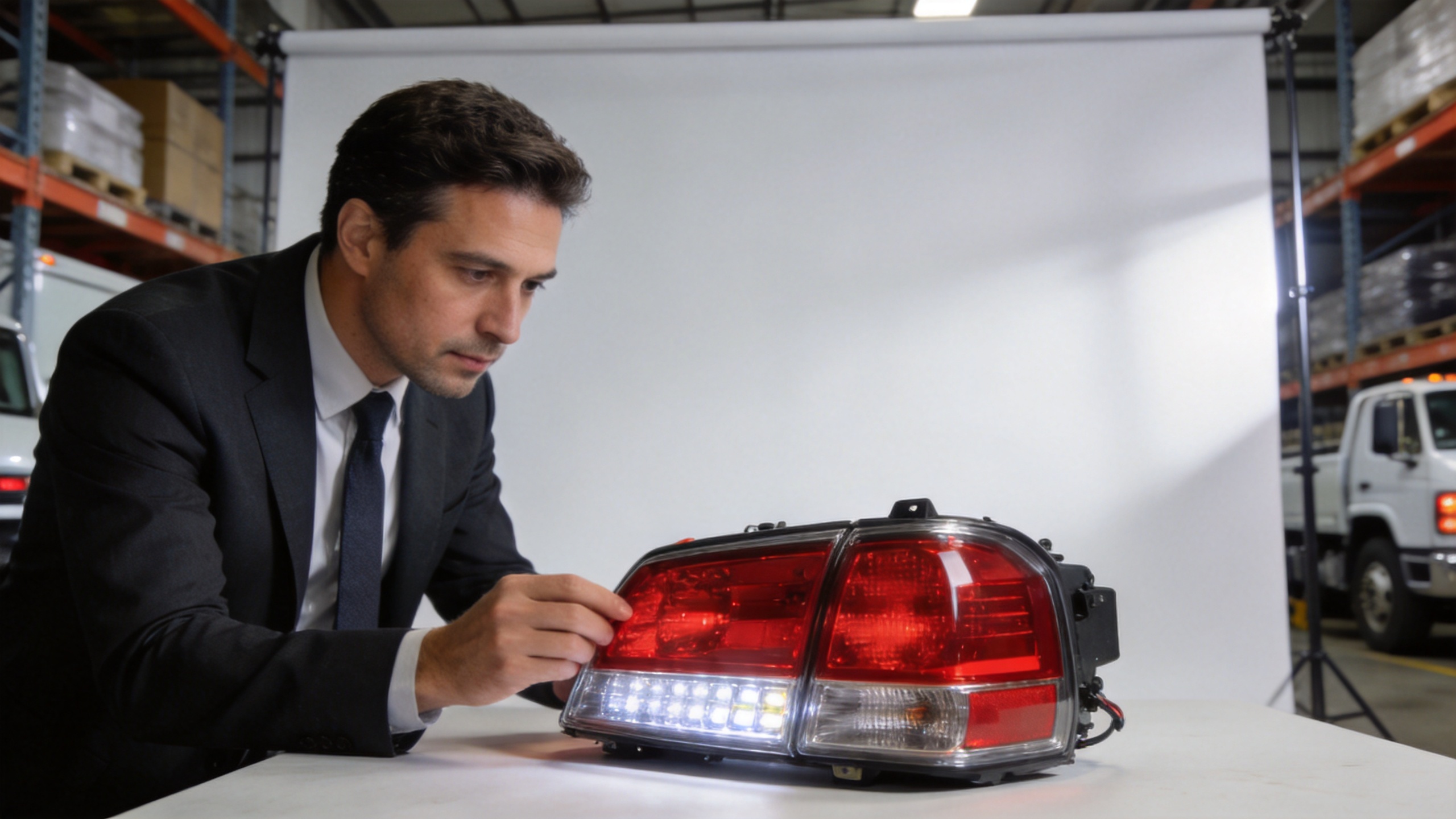 fleet procurement quality inspection for LED tail light assembly replacement — checking IP rating and wiring harness before bulk order
