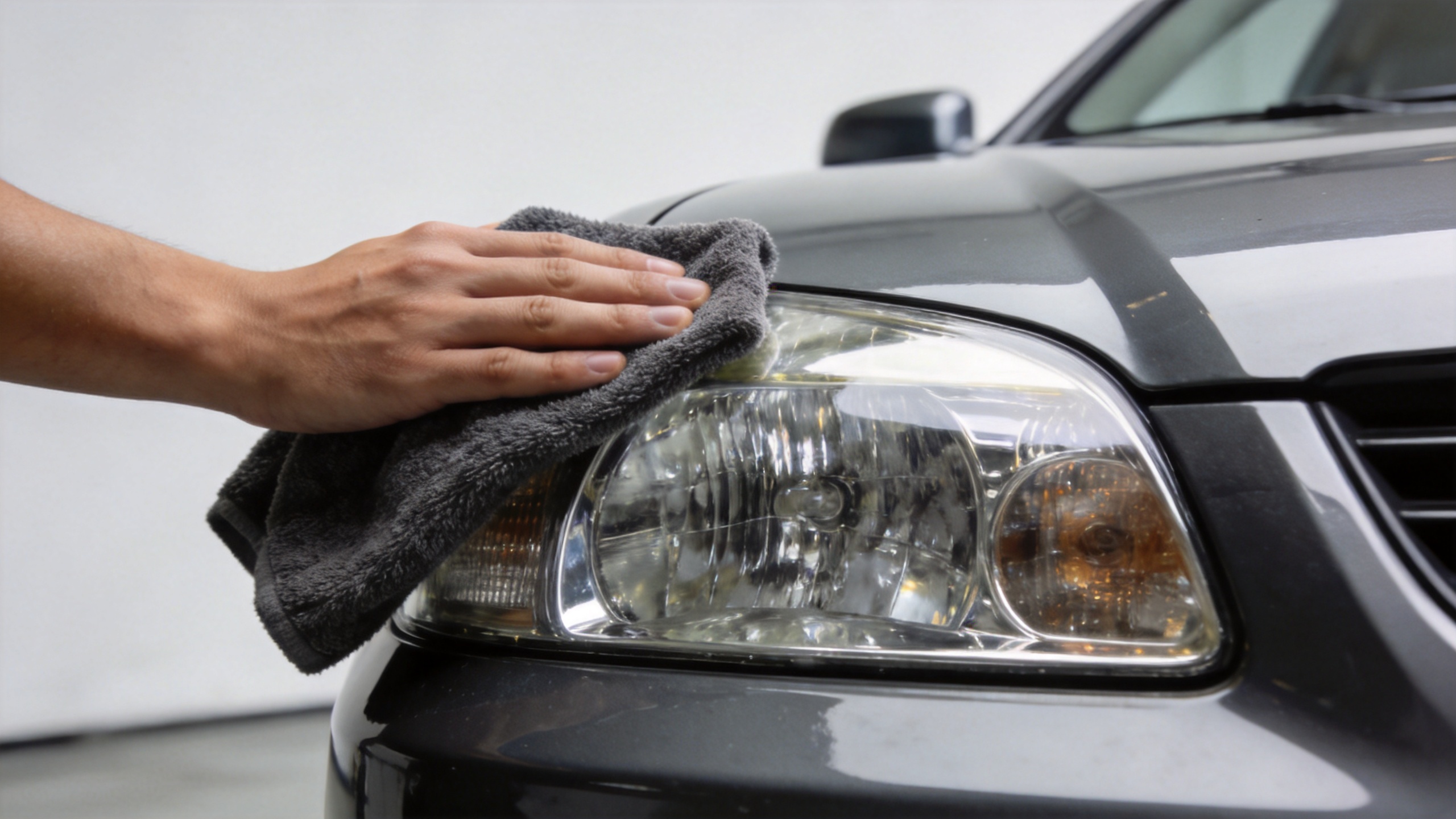 Cleaning a clear car headlight lens as part of headlight lens maintenance