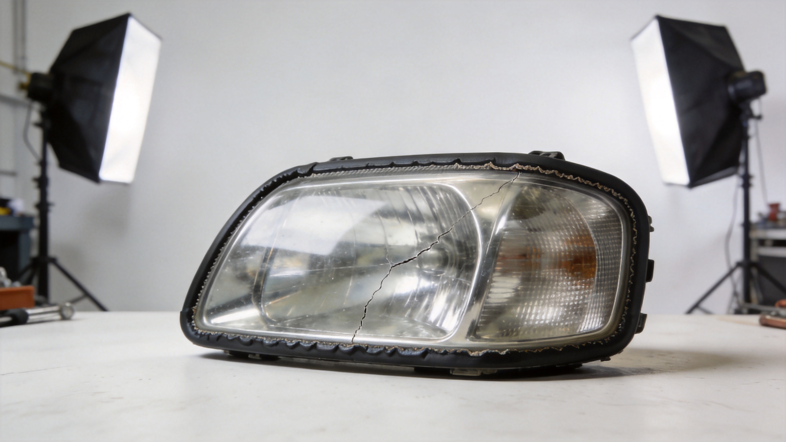 Headlight lens cover inspection for cracks and sealing damage