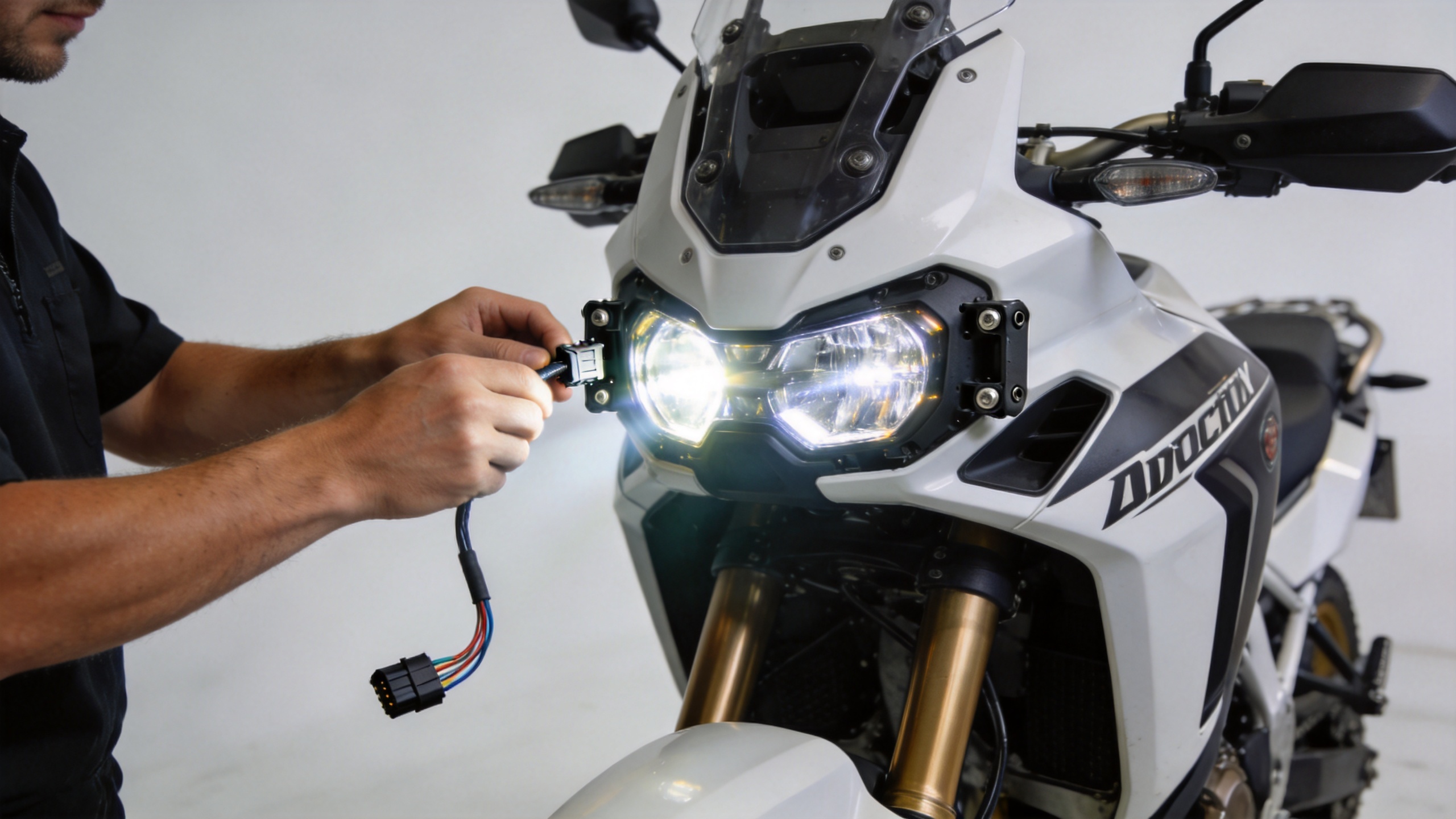 Motorcycle headlight assembly fitment inspection in a workshop