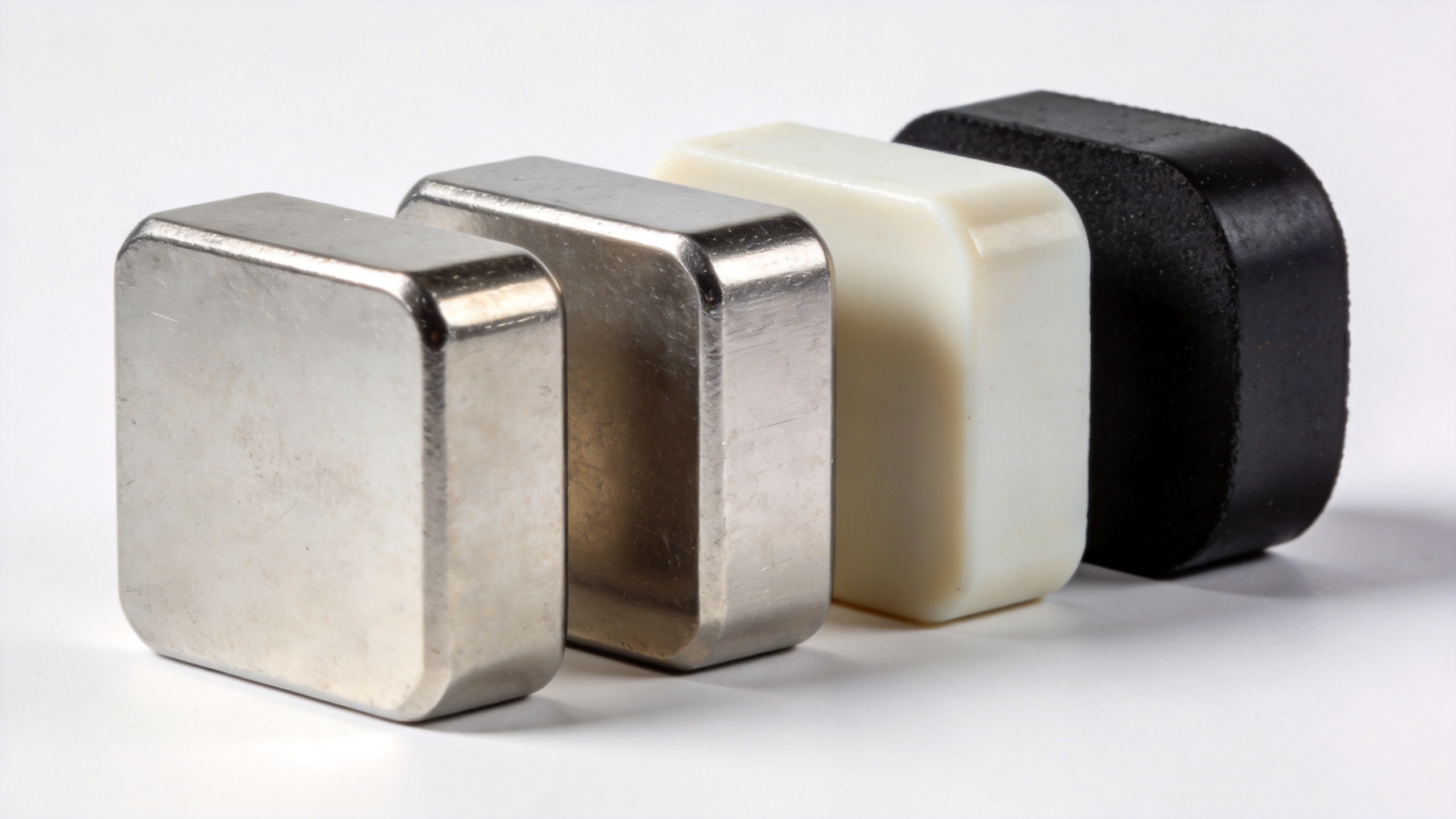Neodymium magnets with different coating types including nickel, epoxy, and rubber for industrial corrosion protection