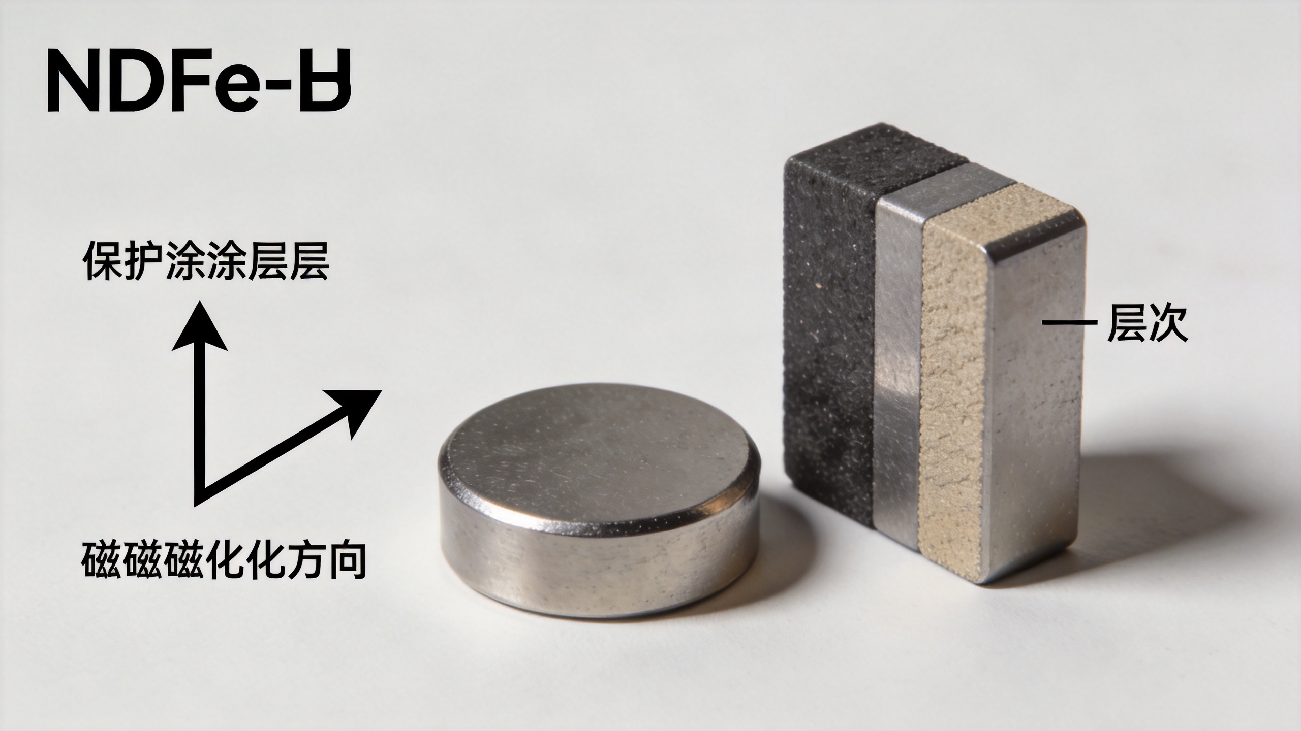 Neodymium iron boron NdFeB magnets and protective coating concept